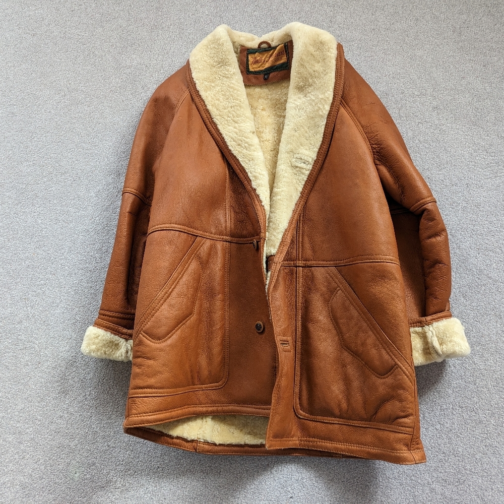 Vintage Walter Davoucci Leather Shearling Sherpa Coat Size L